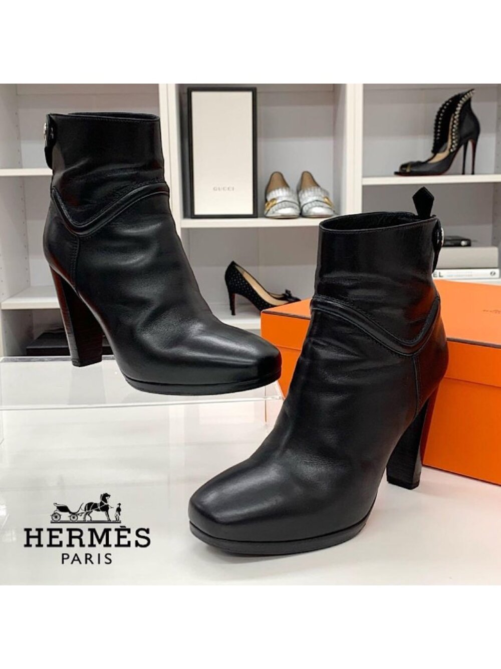 Hermes Leather Short Boots Black